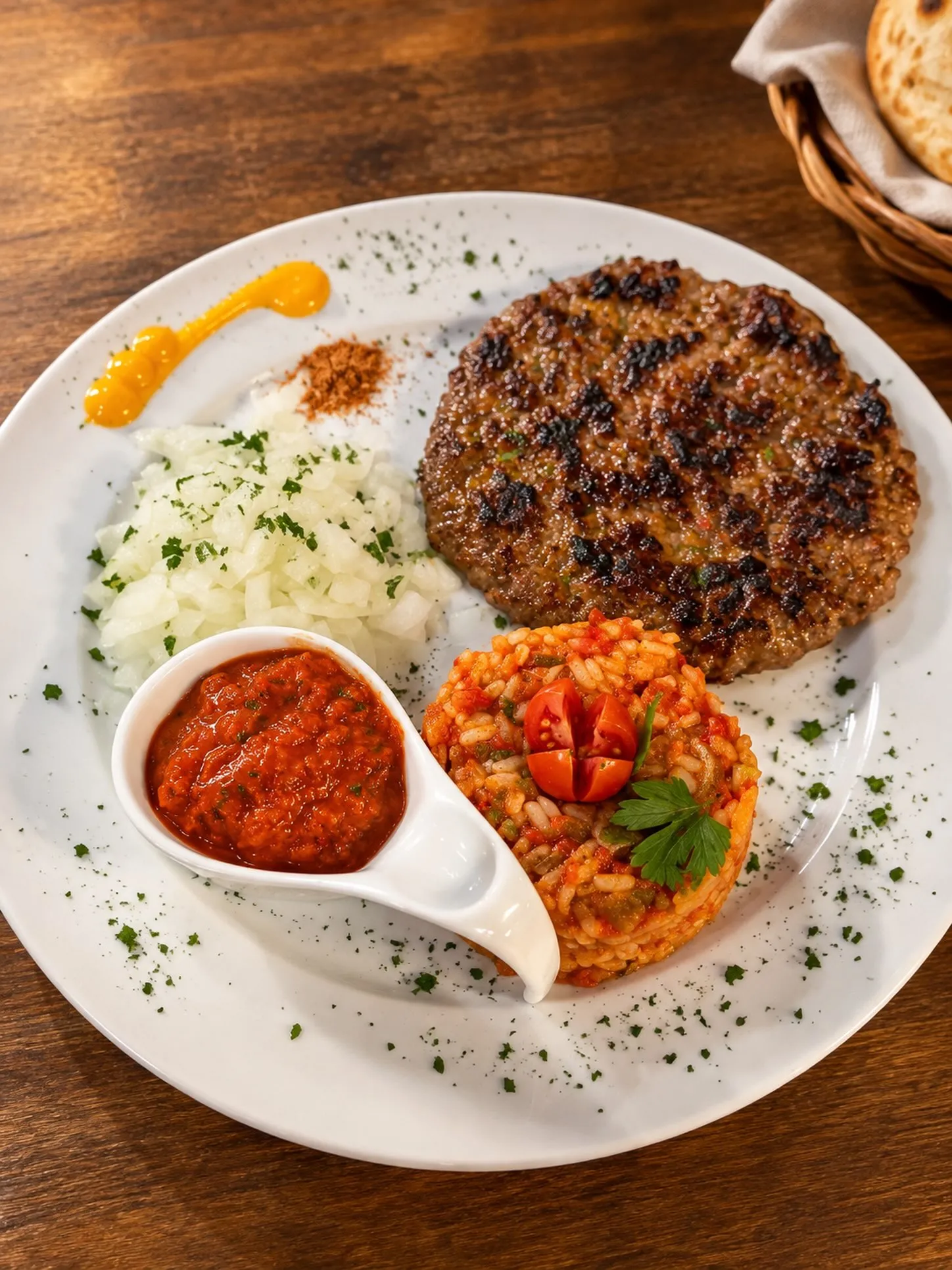 Pljeskavica mit Djuvecreis
